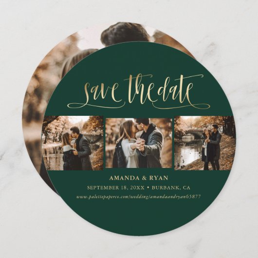 Save The Date Élégant Emerald Green et Gold Mariage photo (Devant / Derrière)