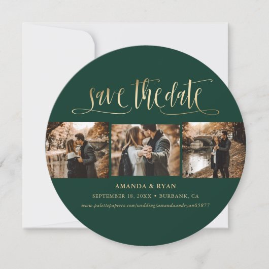 Save The Date Élégant Emerald Green et Gold Mariage photo (Devant)