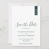 Save The Date Élégant Emerald Green et Mariage de script blanc (Devant)