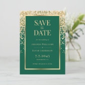 Save The Date Elegant Emerald Green Gold Confetti Wedding (Debout devant)