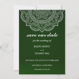 Save The Date Élégant Emerald Green Paisley Mariage indien hindo