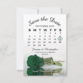 Save The Date Élégant Emerald Green Rose Chic Mariage Calendrier (Devant)