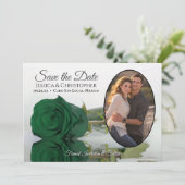 Save The Date Élégant Emerald Green Rose Oval Photo Mariage (Debout devant)