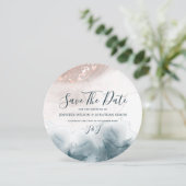 Save The Date Élégant Encre Alcoolique Doré Blush Bleu Minimalis (Debout devant)