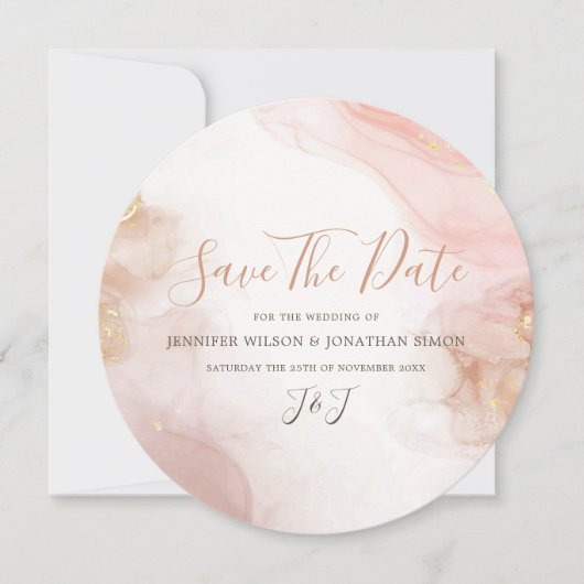 Save The Date Élégant Encre d'alcool Or Blush Pink Minimal moder (Devant)