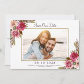 Save The Date Elégant Engagé Photo Floral Mariage Gold Frame (Devant)
