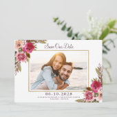 Save The Date Elégant Engagé Photo Floral Mariage Gold Frame (Debout devant)