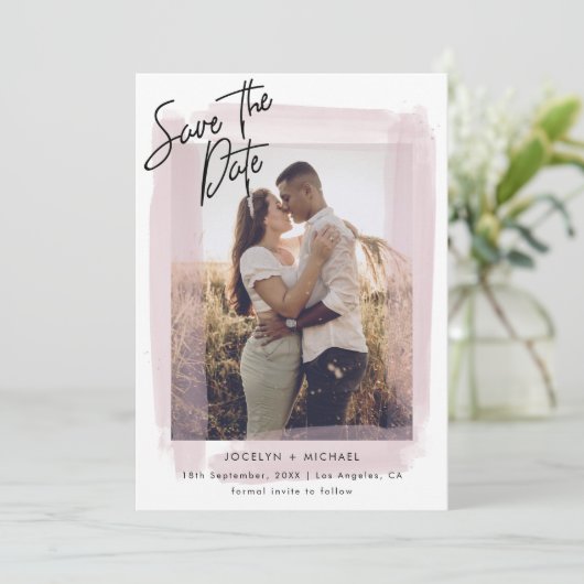 Save The Date Élégant Enregistrer la date Blush rose & photo (Debout devant)