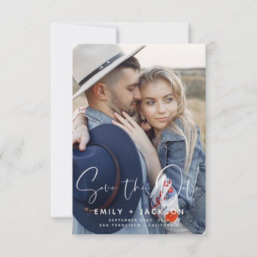 Save The Date Élégant Enregistrer la Date Photo Script moderne (Devant)