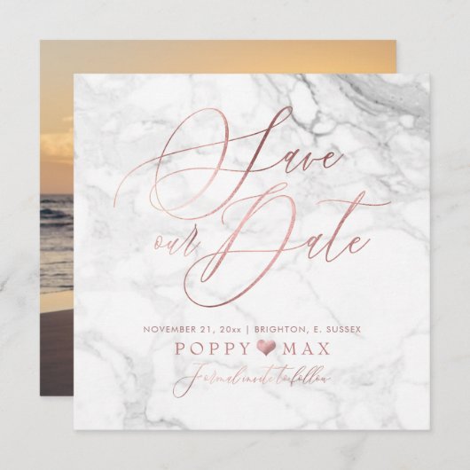 Save The Date Élégant Enregistrer la date Rose Gold Calligraphie (Devant / Derrière)