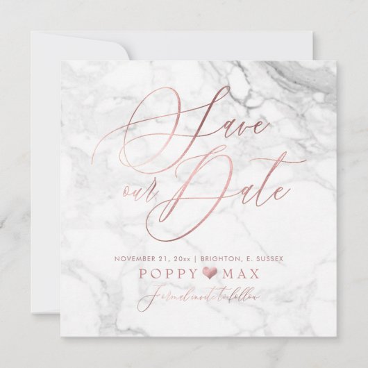 Save The Date Élégant Enregistrer la date Rose Gold Calligraphie (Devant)