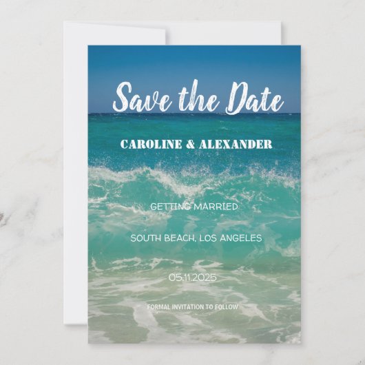 Save The Date Élégant été Ocean Waves Beach Mariage tropical (Devant)