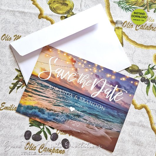 Save The Date Élégant été Sunset Beach String Lights, Mariage