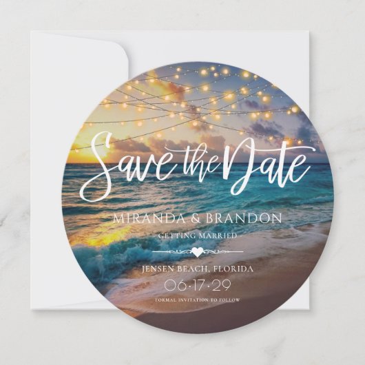 Save The Date Élégant été Sunset Beach String Mariage (Devant)