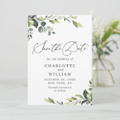 Save The Date Elégant Eucalyptus Aquarelle Floral Mariage (Debout devant)