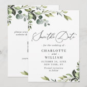 Save The Date Elégant Eucalyptus Aquarelle Floral Mariage (Devant / Derrière)