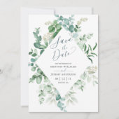 Save The Date Elégant Eucalyptus Aquarelle Mariage de verdure (Devant)