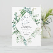 Save The Date Elégant Eucalyptus Aquarelle Mariage de verdure (Debout devant)