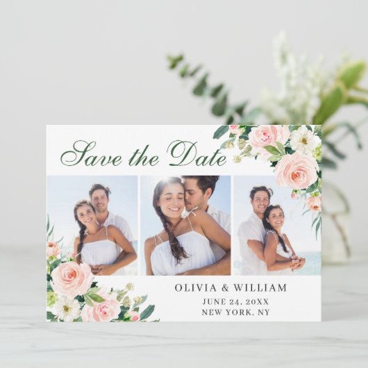 Save The Date Elégant Eucalyptus Blush Rose Flower Mariage PHOTO (Debout devant)