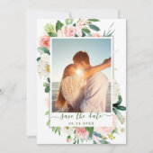 Save The Date Elégant Eucalyptus Blush Rose Flower Mariage PHOTO (Devant)