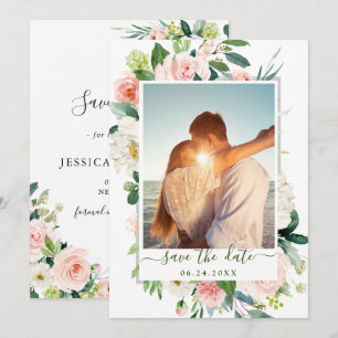 Save The Date Elégant Eucalyptus Blush Rose Flower Mariage PHOTO