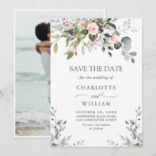 Save The Date Elégant Eucalyptus Blush Rose Mariage floral