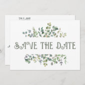 Save The Date Elégant Eucalyptus Boho Mariage de verdure (Devant / Derrière)