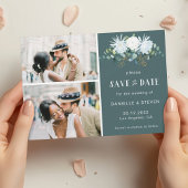 Save The Date Elégant eucalyptus de fleurs blanches 2 photos mar