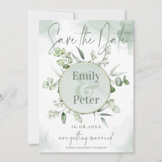 Save The Date Elégant Eucalyptus Feuille Mariage de verdure (Devant)