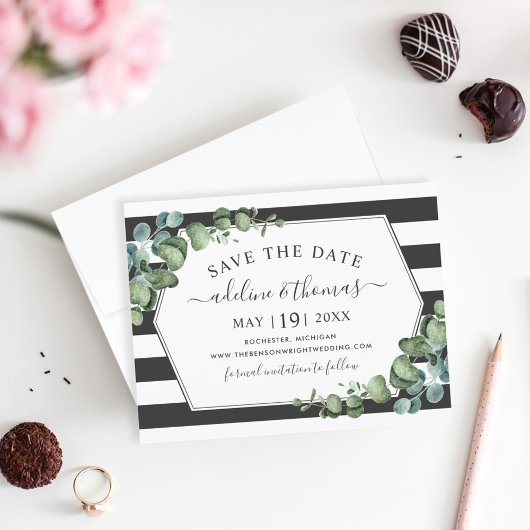 Save The Date Elégant Eucalyptus Mariage de verdure géométrique