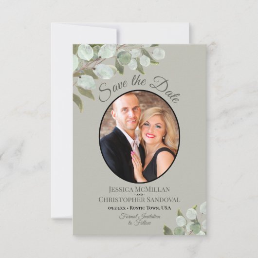 Save The Date Elégant Eucalyptus Mariage de verdure & Photo Sage (Devant)