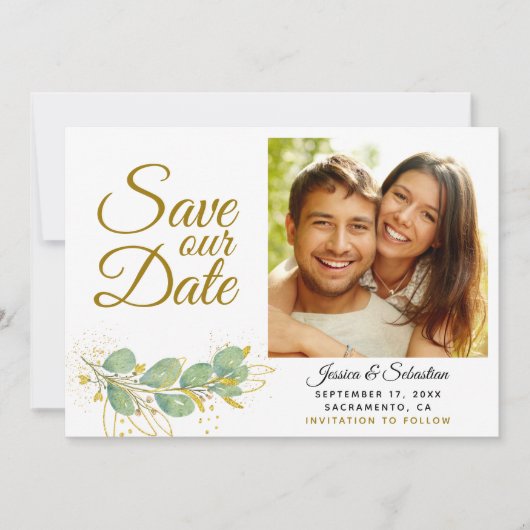 Save The Date Elégant Eucalyptus Mariage photo (Devant)