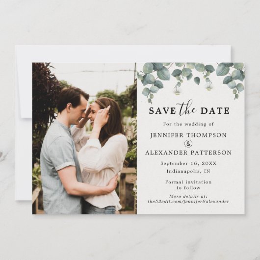 Save The Date Elégant Eucalyptus Photo (Devant)