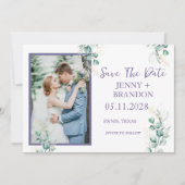 Save The Date Elégant Eucalyptus Verdure Floral Photo boho (Devant)