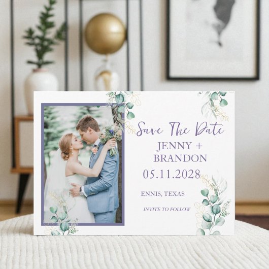 Save The Date Elégant Eucalyptus Verdure Floral Photo boho