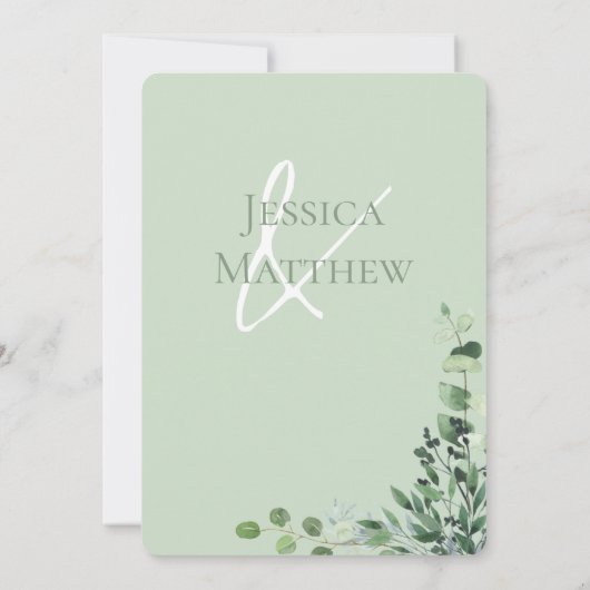 Save The Date Elégant Eucalyptus Vert Mariage blanc plat (Dos)