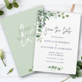 Save The Date Elégant Eucalyptus Vert Mariage blanc plat
