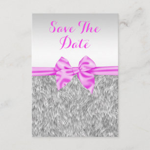 Save The Date Élégant Faux Fur & Pink Bow Anniversaire Enregistr