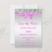 Save The Date Élégant Faux Fur & Pink Bow Anniversaire Enregistr (Dos)