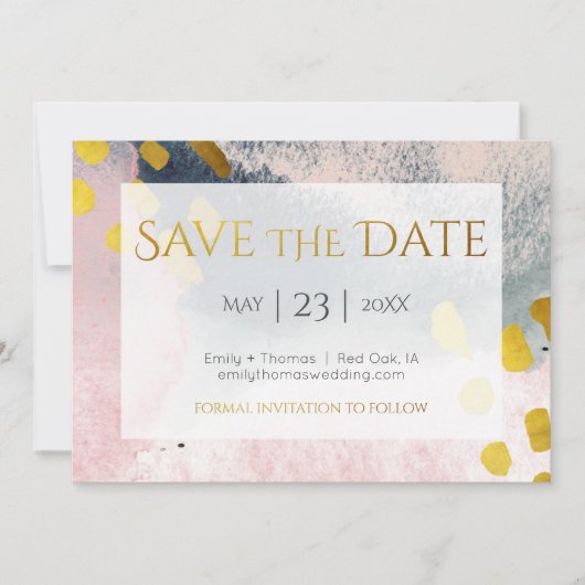 Save The Date Elégant Faux Gold et Blush Custom No Photo (Devant)