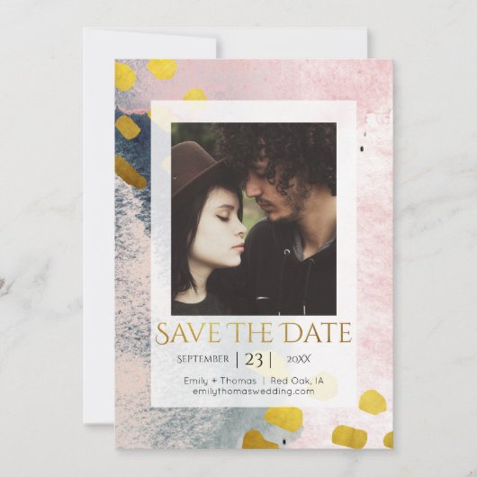 Save The Date Elégant Faux Gold et Blush Photo personnalisée (Devant)
