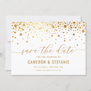 Save The Date Elégant Faux Gold Foil Confetti Moderne Blanc