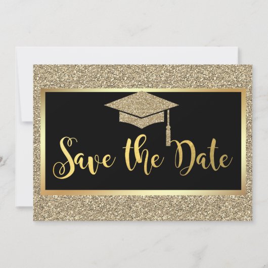 Save The Date Élégant Faux Gold Parties scintillant Graduation E (Devant)