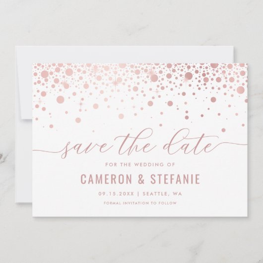 Save The Date Elégant Faux Pink Foil Confetti Moderne Blanc (Devant)