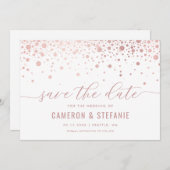Save The Date Elégant Faux Pink Foil Confetti Moderne Blanc (Devant / Derrière)
