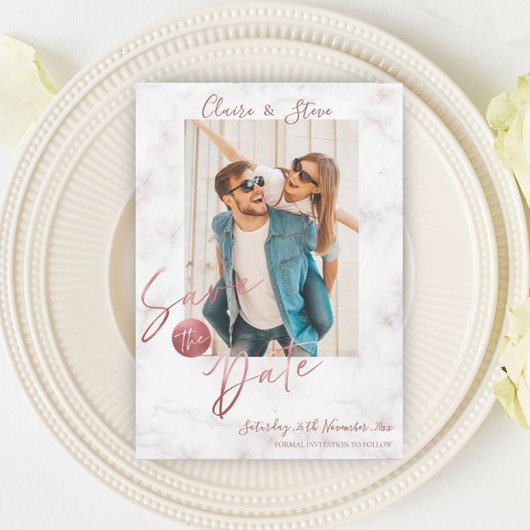 Save The Date Elégant Faux Rose Gold Photo Wedding Enregistrer L