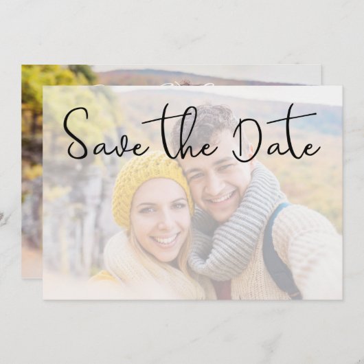 Save The Date Elégant Faux Vellum Photo Effet Script Mariage (Devant / Derrière)