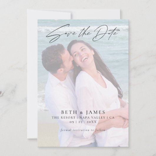 Save The Date Elégant Faux Vellum Photo Plage Mariage (Devant)