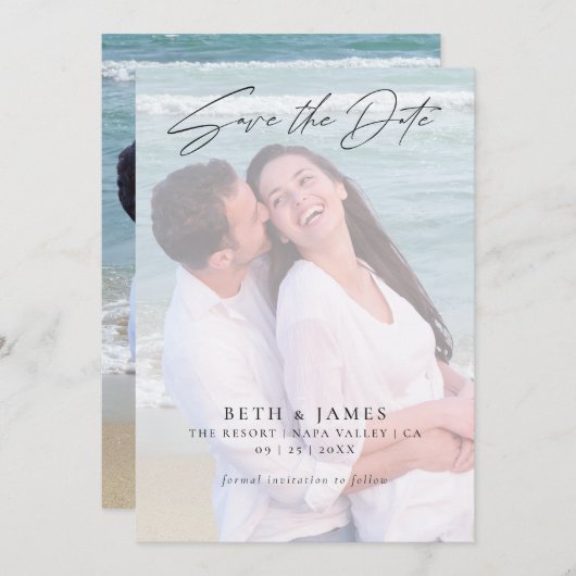 Save The Date Elégant Faux Vellum Photo Plage Mariage (Devant / Derrière)