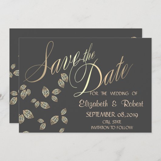 Save The Date Élégant Feuilles Chic Gold Enregistrer La Date (Devant / Derrière)
